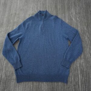 Tahari Sweater Men 100% Cashmere Pure Lux Quarter Zip Pullover Blue Solid Large